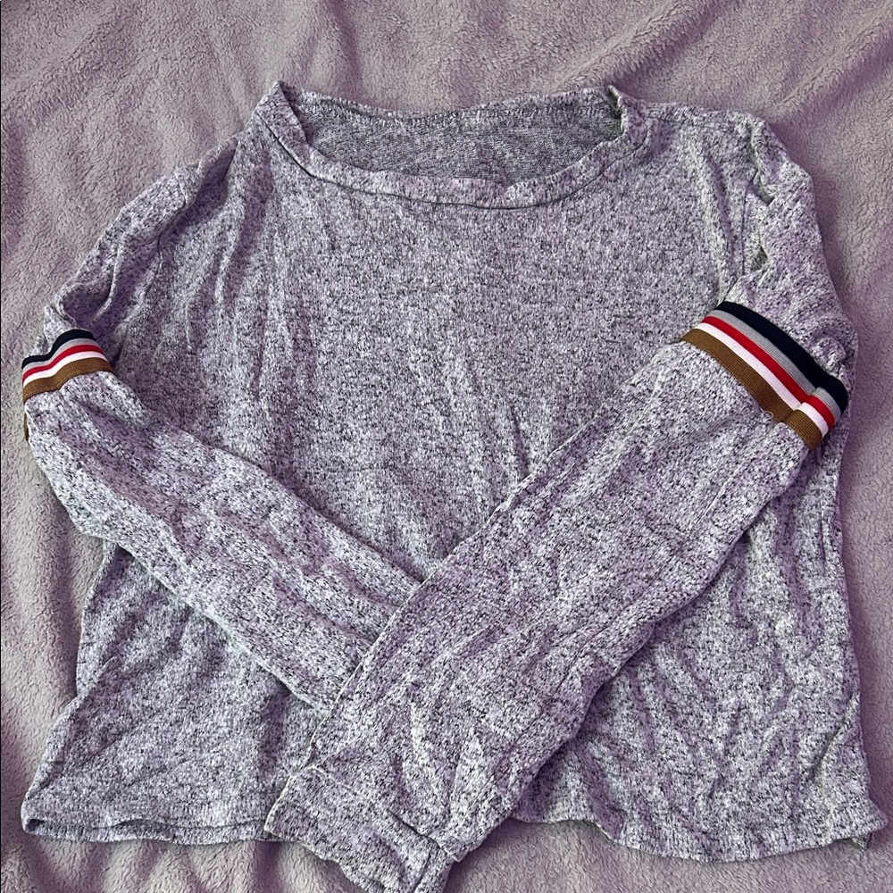 Target Heather Gray Sweatshirt with Striped Sleeves